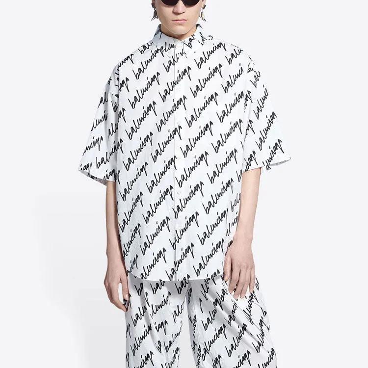 Balenciaga Allover Scribble Short Sleeve Shirt 'White Black' 681702TLLJ49040 sold by KicksCrew product image thumbnail 5
