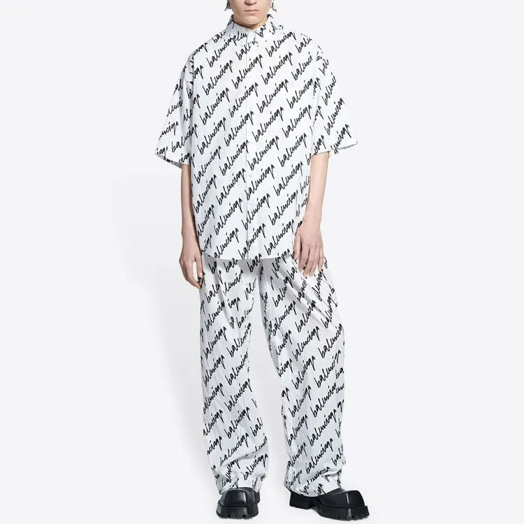 Balenciaga Allover Scribble Short Sleeve Shirt 'White Black' 681702TLLJ49040 sold by KicksCrew product image thumbnail 4
