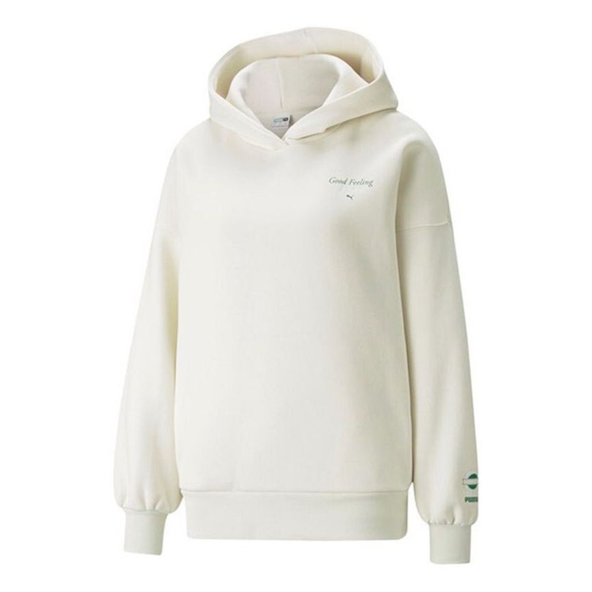 (WMNS) Puma Logo Wellness Club Crew Hoodie 'White' 534397-73 sold by KicksCrew
