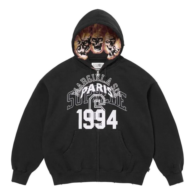 Supreme x MM6 Maison Margiela Zip Up Hooded Sweatshirt 'Black White' SUP-SS24-113 sold by KicksCrew