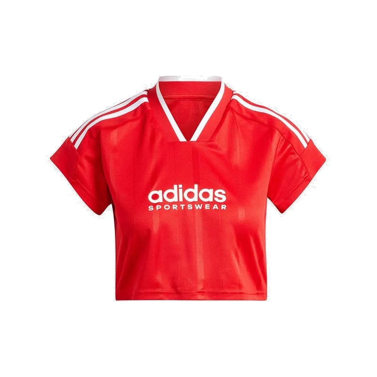 (WMNS) adidas Tiro Cut 3-Stripes Crop Jersey 'Red White' IZ2084 sold by KicksCrew