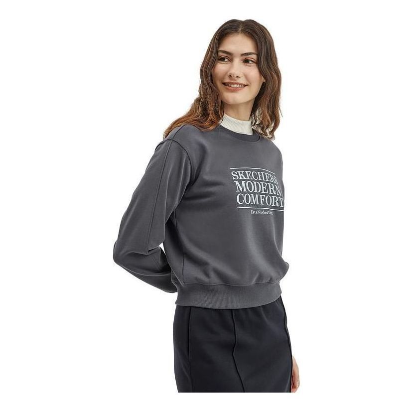 (WMNS) Skechers Letter Printed Crew Sweater 'Grey White' L323W044 sold by KicksCrew