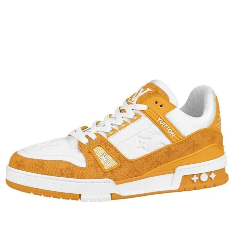 LOUIS VUITTON LV Trainers 'White with Orange Monogram' 1A9JHB sold by KicksCrew