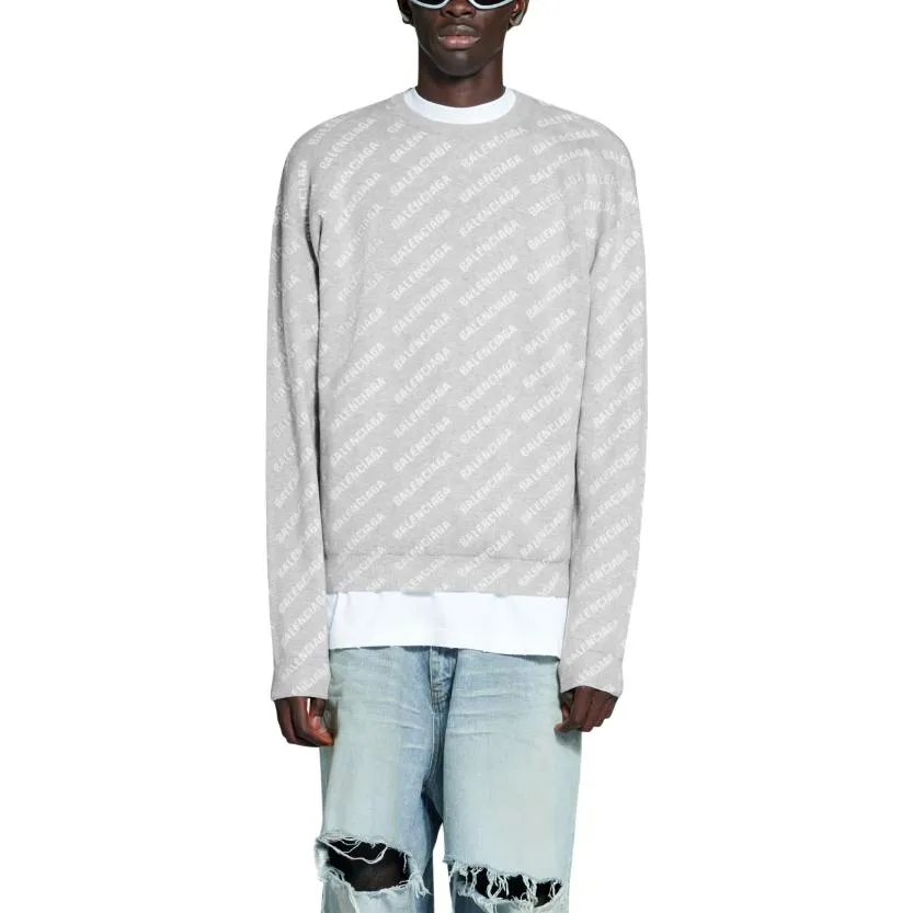 Balenciaga All Over Logo Crewneck Sweater 'Light Grey White' 702952T32331461 sold by KicksCrew product image thumbnail 3
