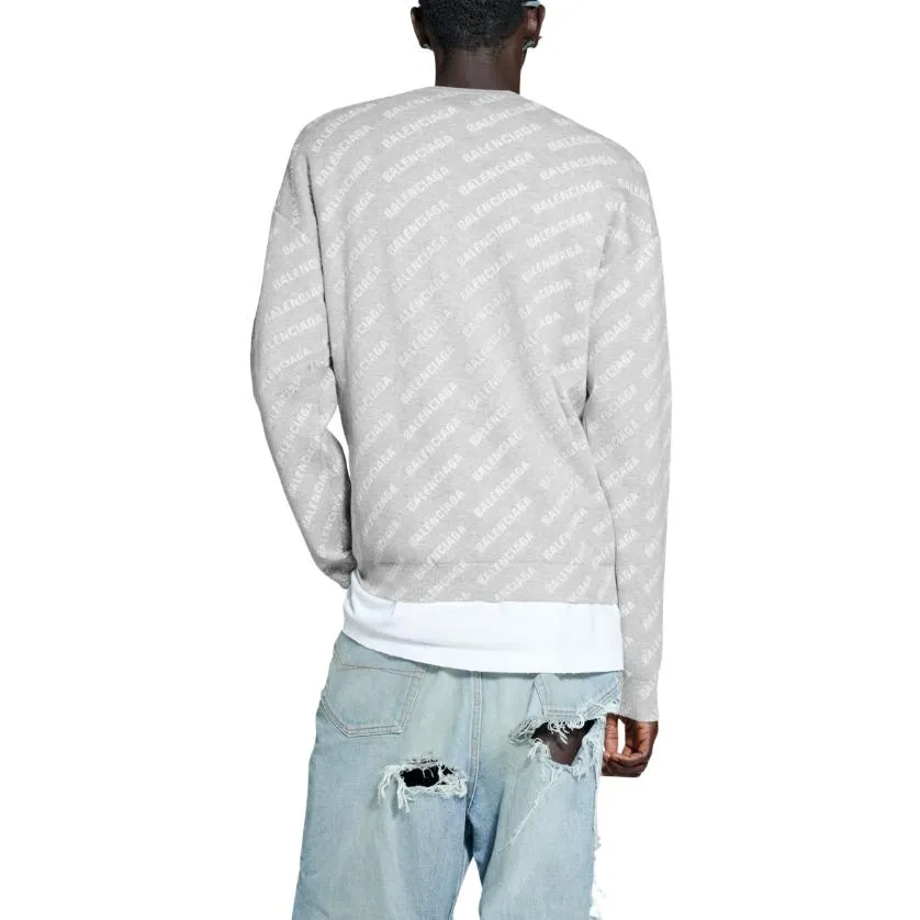 Balenciaga All Over Logo Crewneck Sweater 'Light Grey White' 702952T32331461 sold by KicksCrew product image thumbnail 4
