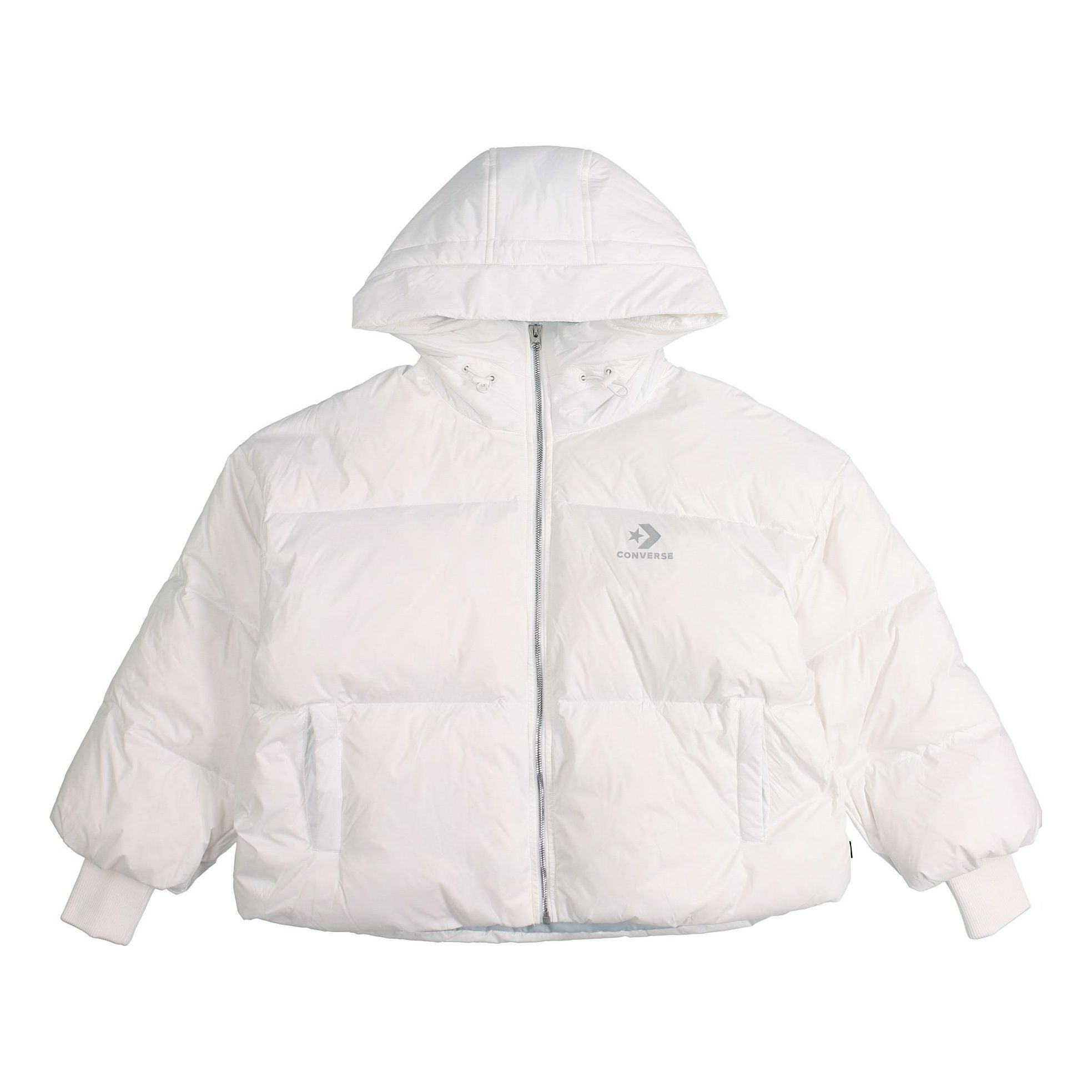 (WMNS) Converse Short Down Fill Puffer Hooded Jacket 'White' 10019326-A01 sold by KicksCrew