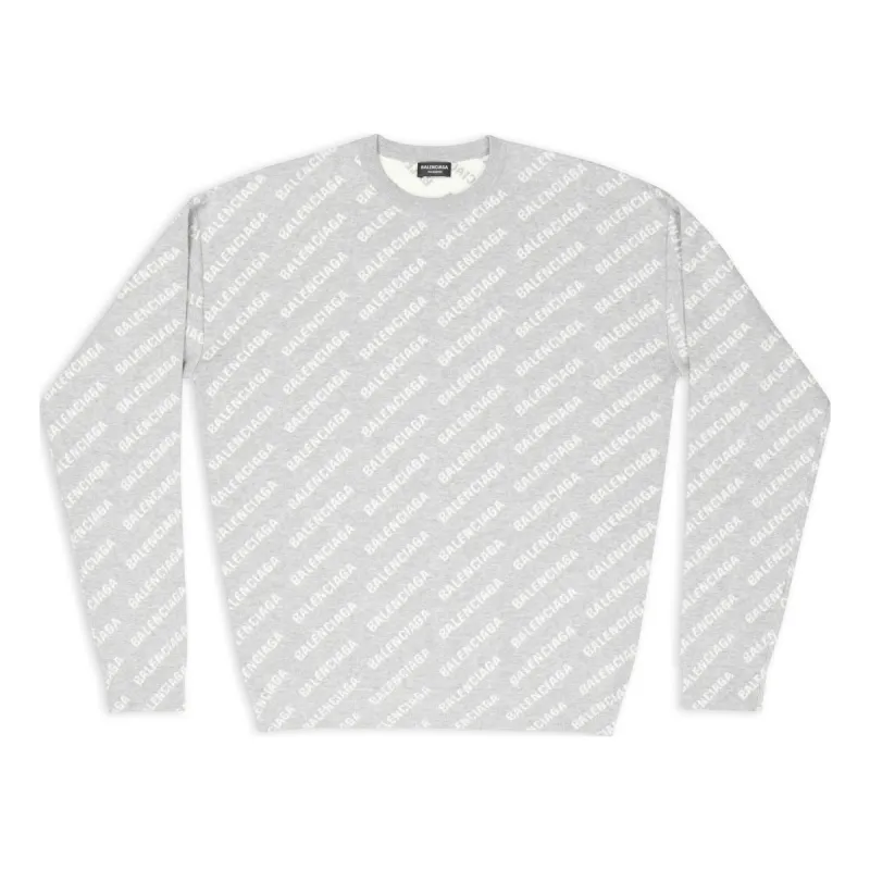 Balenciaga All Over Logo Crewneck Sweater 'Light Grey White' 702952T32331461 sold by KicksCrew