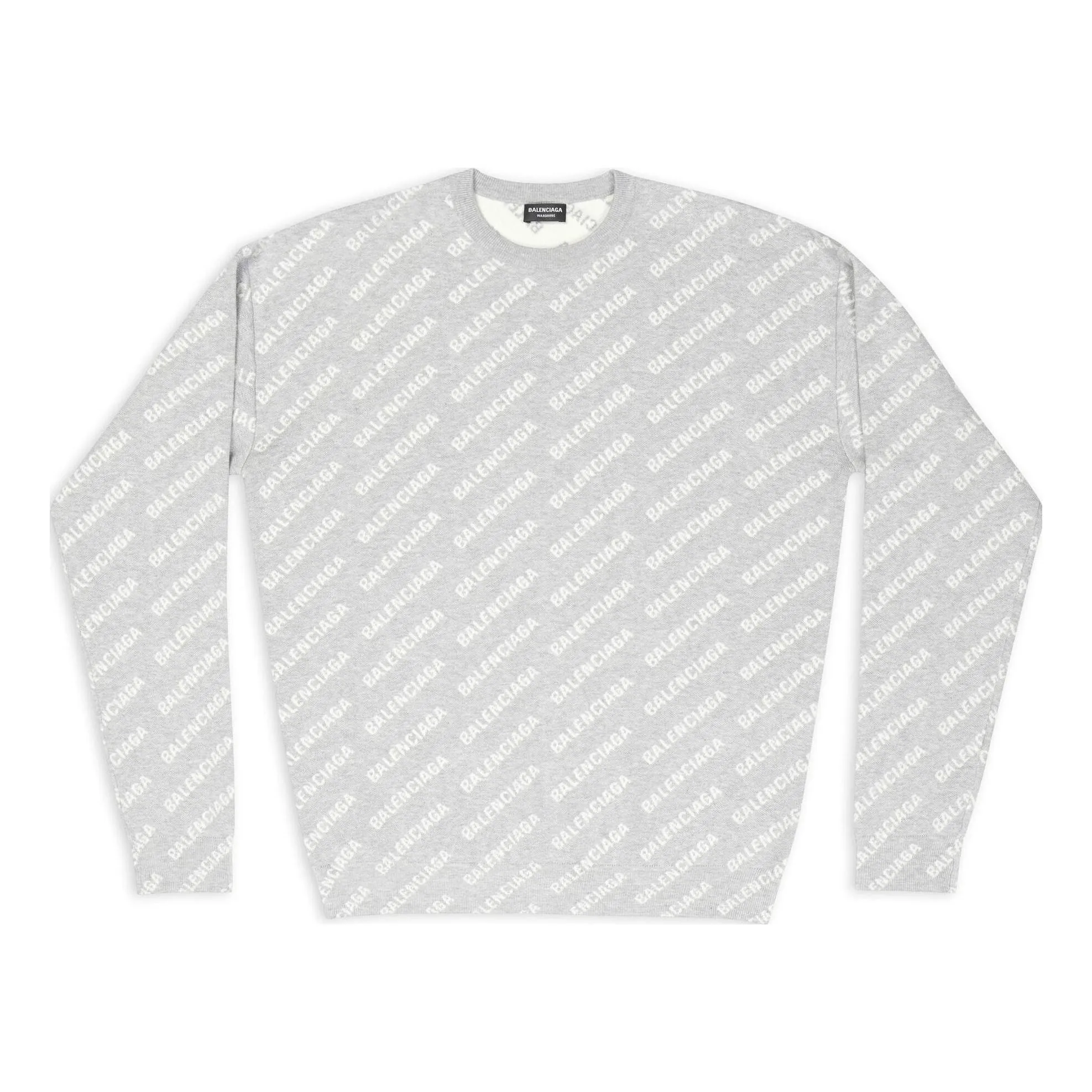 Balenciaga All Over Logo Crewneck Sweater 'Light Grey White' 702952T32331461 sold by KicksCrew