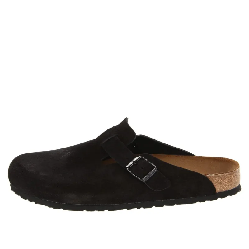 BirkenstockBoston Soft Footbed Suede Leather Narrow Fit Sandals 'Black' 0660473 sold by KicksCrew