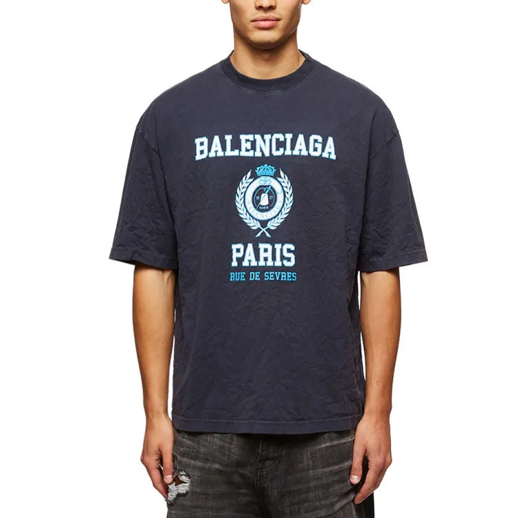 Balenciaga Varsity Logo Short Sleeve T-Shirt 'Navy' 612966TMV954140 sold by KicksCrew product image thumbnail 3