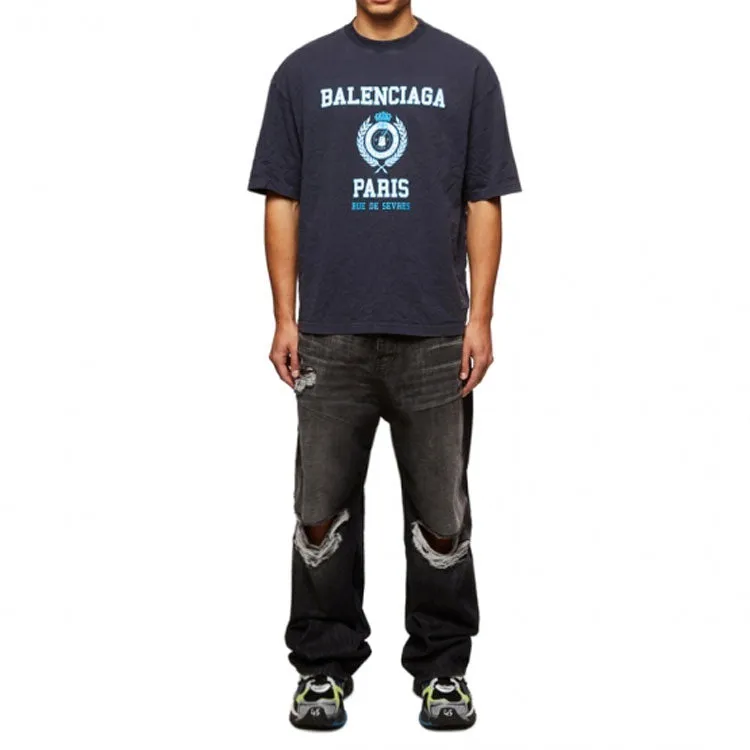 Balenciaga Varsity Logo Short Sleeve T-Shirt 'Navy' 612966TMV954140 sold by KicksCrew product image thumbnail 5