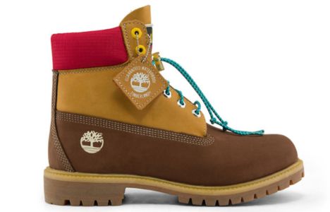Timberland Premium 6 Inch Waterproof Wide Fit Boots 'Brown Nubuck with Yellow and Red Collar' A2NC8W sold by KicksCrew