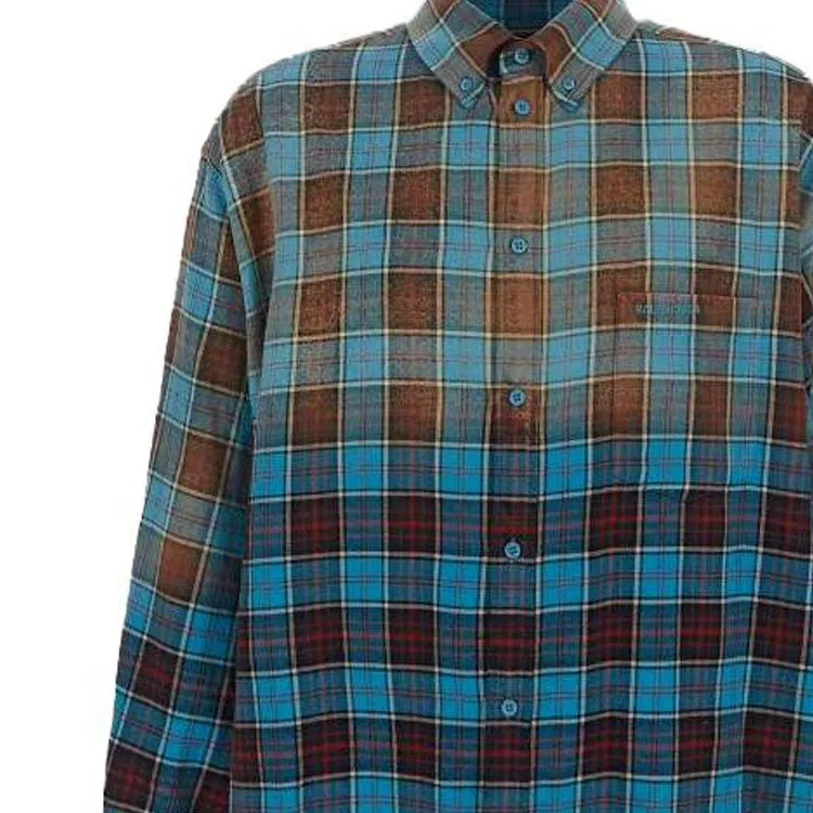 Balenciaga Check Flannel Oversized Long Sleeve Shirt 'Blue Red' 715030TMM116305 sold by KicksCrew product image thumbnail 4