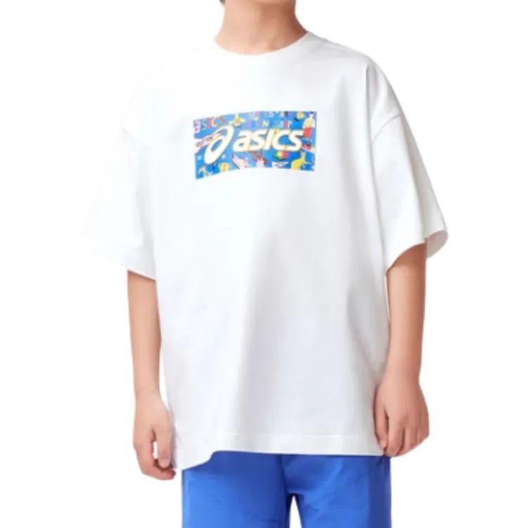 (GS) ASICS Logo Print T-shirt 'White Blue' 332241173077-10 sold by KicksCrew product image thumbnail 3
