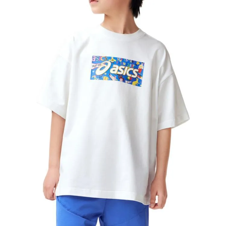 (GS) ASICS Logo Print T-shirt 'White Blue' 332241173077-10 sold by KicksCrew product image thumbnail 5