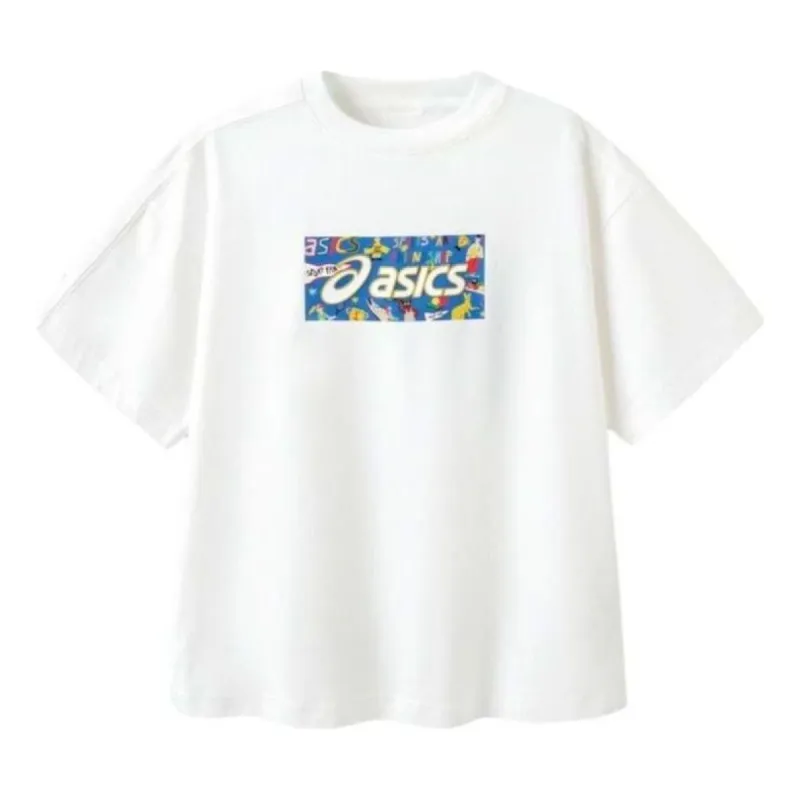 (GS) ASICS Logo Print T-shirt 'White Blue' 332241173077-10 sold by KicksCrew