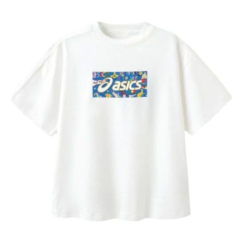 (GS) ASICS Logo Print T-shirt 'White Blue' 332241173077-10 sold by KicksCrew