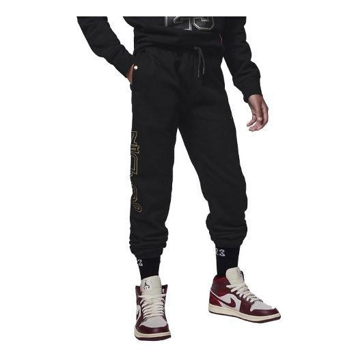 (GS) Air Jordan Take Flight Black and Gold Fleece Pants 'Black' FV5680-010 sold by KicksCrew
