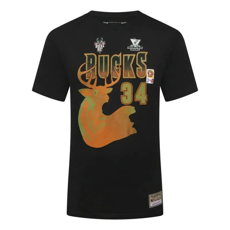 Mitchell & Ness x NBA Milwaukee Bucks Flight Print T-shirt 'Ray Allen 34' BNN3DP22083-MBUBLCKRAL sold by KicksCrew