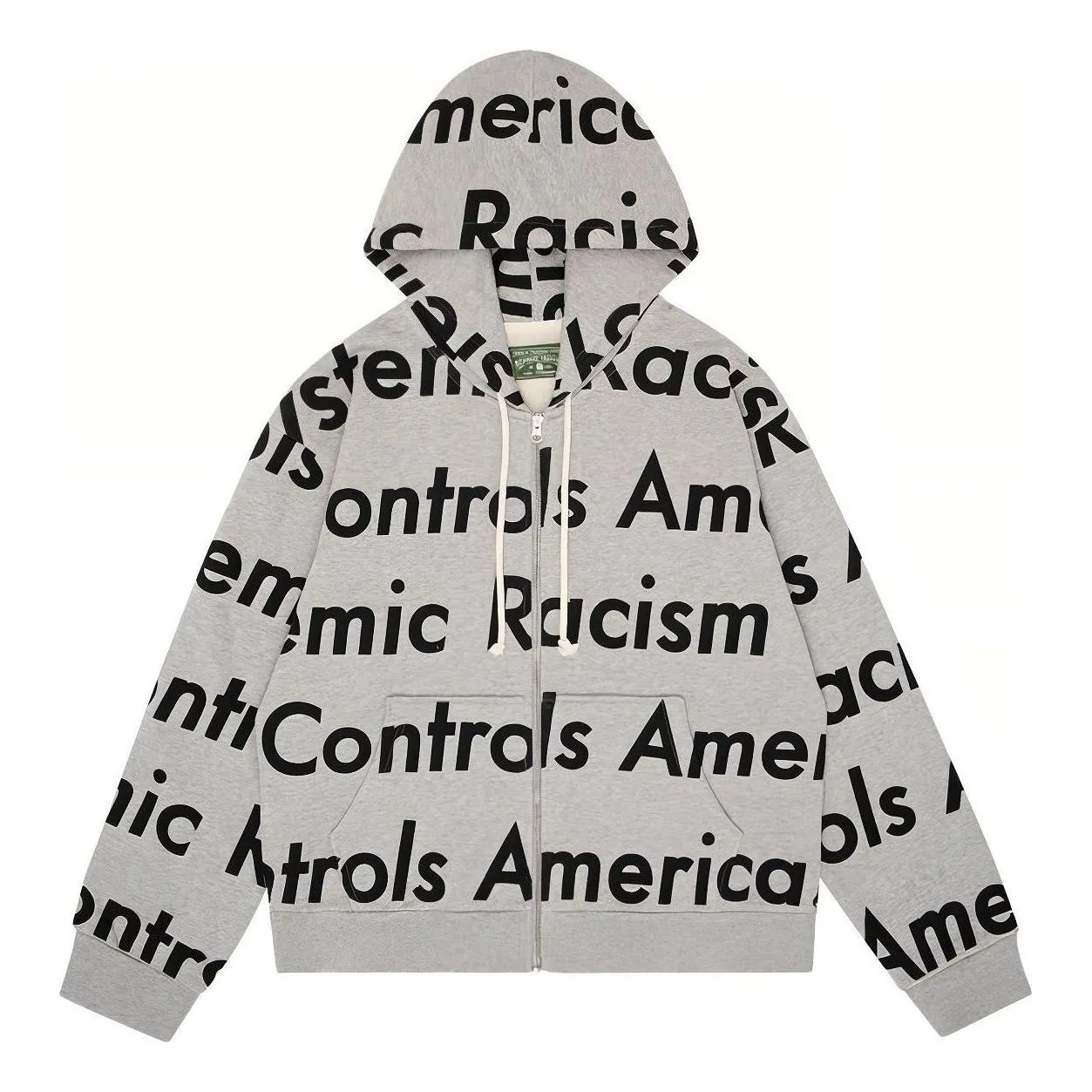 Denim Tears x Arthur Jafa Systemic Racism Controls America Zip Up Hoodie 'Grey White' 014-016-123 sold by KicksCrew