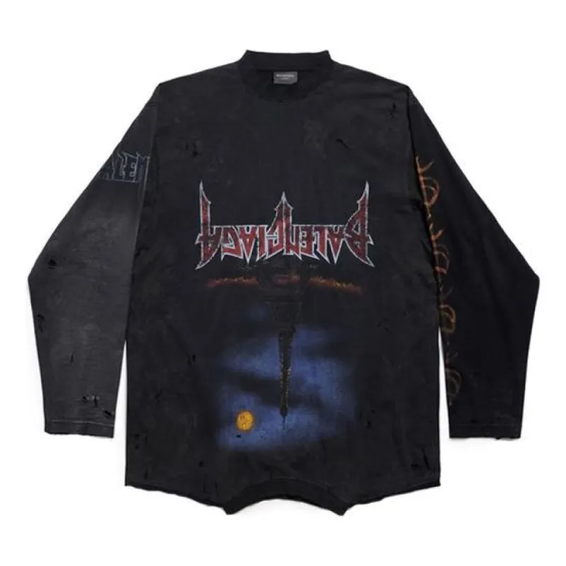 Balenciaga Paris Moon Upside Down Long Sleeve T-Shirt Oversized 'Black Faded' 698155TOVT31055 sold by KicksCrew