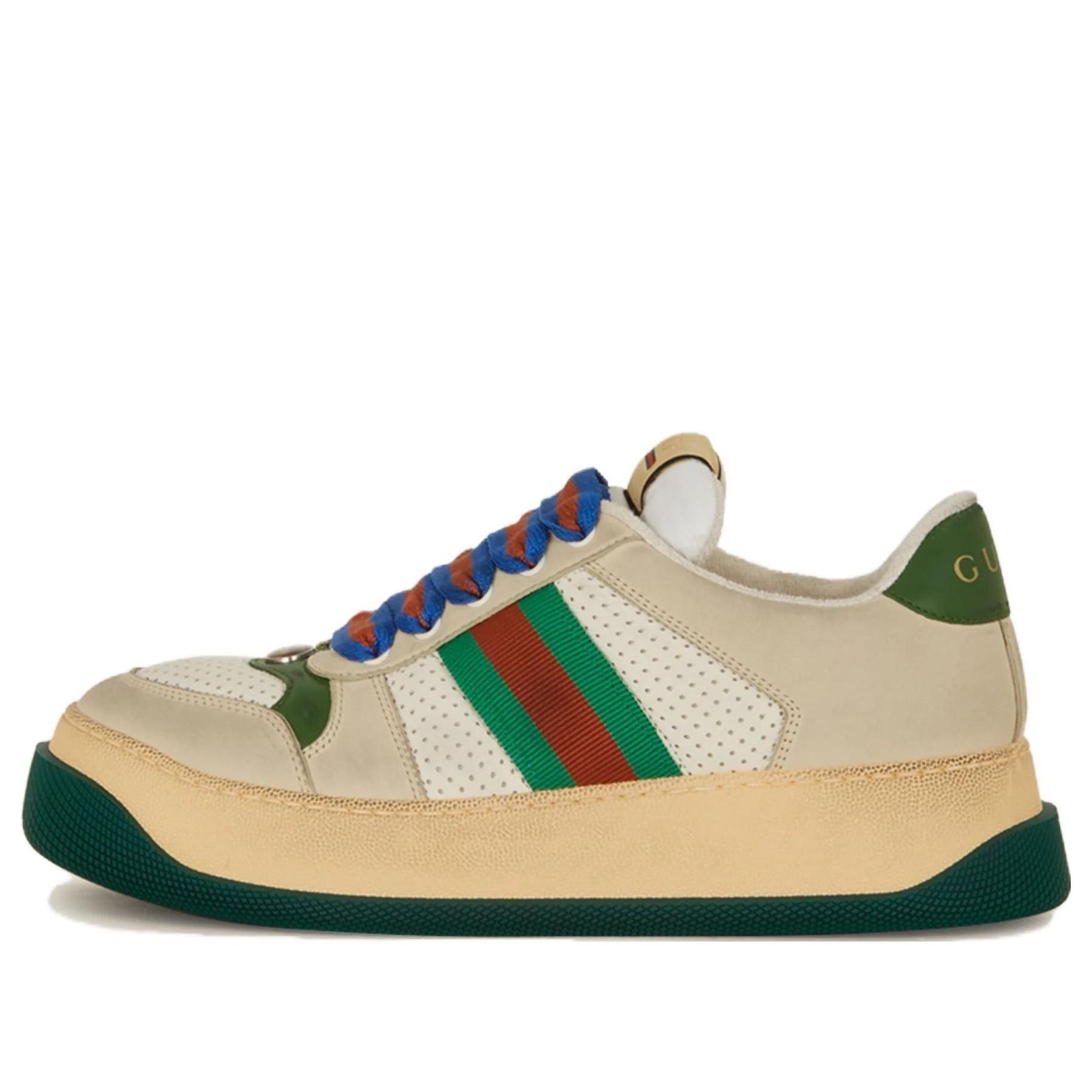 GUCCI Screener GG Leather Sneakers 'Beige Green Blue' 756465-0YIA0-9547 sold by KicksCrew