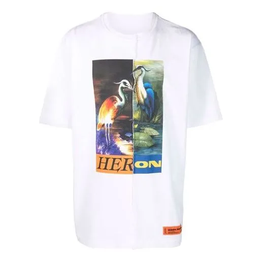 HERON PRESTON Fw21 Split Herons T-shirt 'White Orange' HMAA029F21JER0010122 sold by KicksCrew