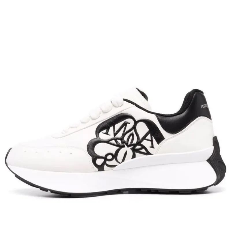 (WMNS) Alexander McQueen Sprint Runner Lace-Up Sneakers 'White Black' 691039WIC959061 sold by KicksCrew