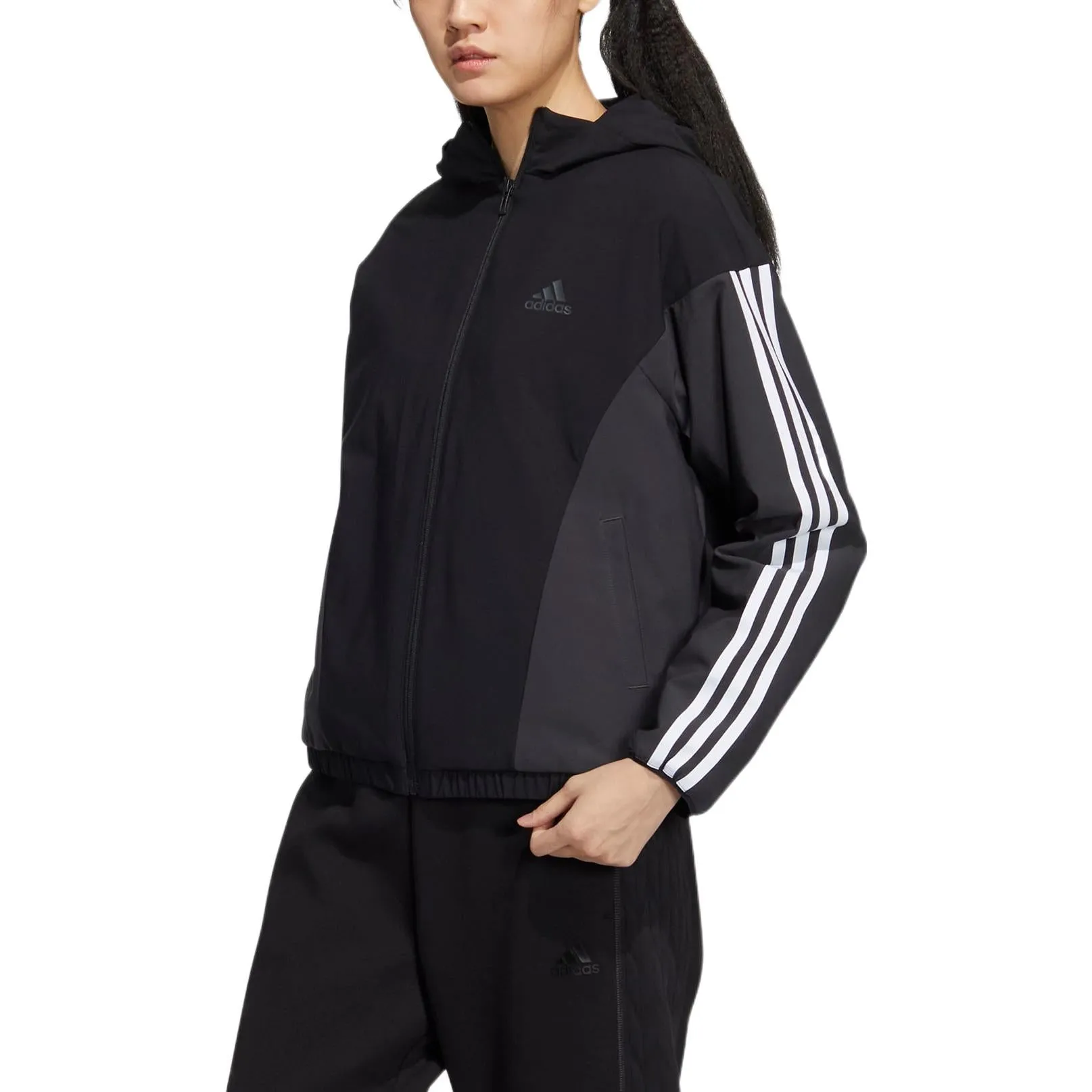 (WMNS) adidas Must Have Woven Jacket 'Black White' HY2874 sold by KicksCrew product image thumbnail 2