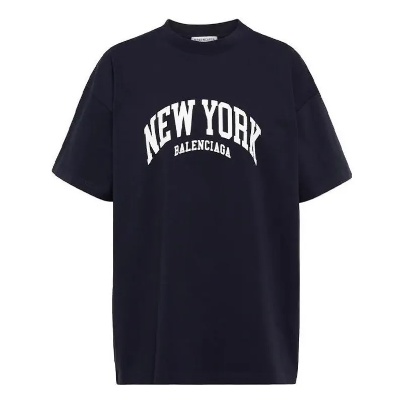 Balenciaga Cities New York T-Shirt Medium Fit 'Dark Blue' 612965TLVM23967 sold by KicksCrew