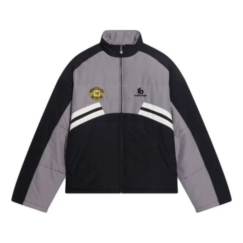 Balenciaga Padded Funnel-Neck Tracksuit Jacket 'Grey Black' 675462-TKO48-1000 sold by KicksCrew