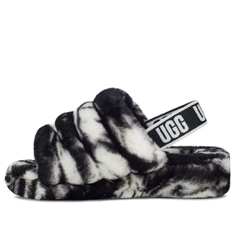 (WMNS) UGG Fluff Yeah Slide Marble 'Black White' 1122554-BLK sold by KicksCrew