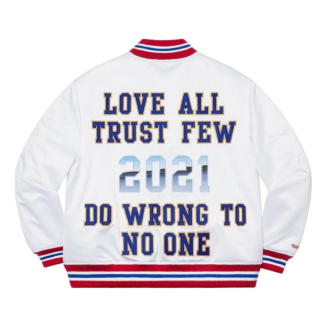 Supreme x Mitchell & Ness Satin Varsity Jacket 'White Blue Red' SUP-SS21-643 sold by KicksCrew product image thumbnail 2