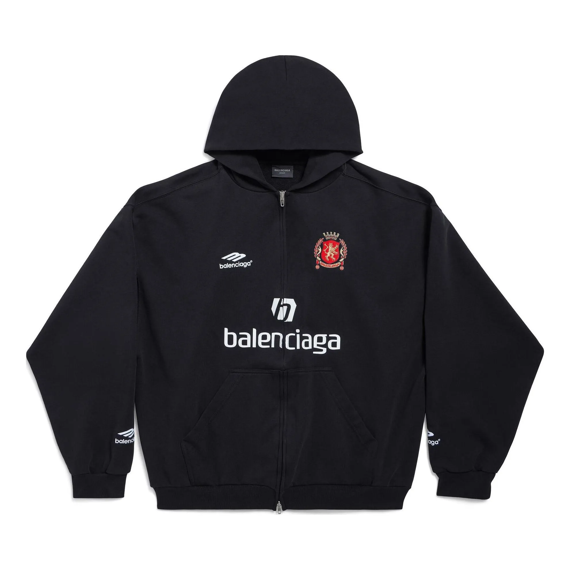 Balenciaga Paris Soccer Zip-up Hoodie Medium Fit 'Black White' 744457TPVS61070 sold by KicksCrew