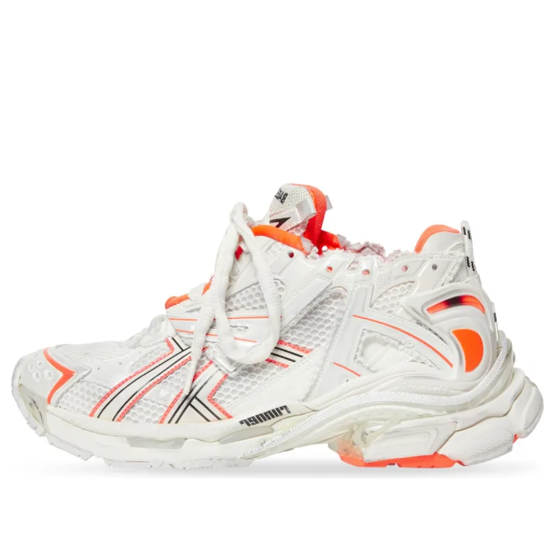 (WMNS) Balenciaga Runner Sneakers 'White Fluo Orange Mesh and Nylon' 677402W3RBM9770 sold by KicksCrew