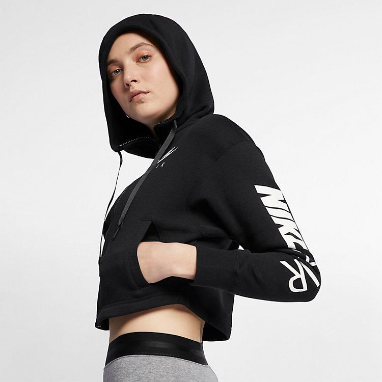 Nike Air Full Zip Cropped Fleece Hoodie 'Black' AR3656-010 sold by KicksCrew product image thumbnail 3