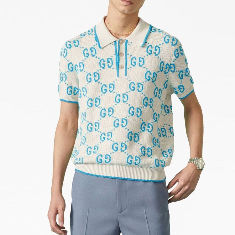 Gucci GG Knit Cotton Piquet Polo 'Ivory Blue' 741962-XKC6B-9028 sold by KicksCrew product image thumbnail 3