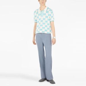 Gucci GG Knit Cotton Piquet Polo 'Ivory Blue' 741962-XKC6B-9028 sold by KicksCrew