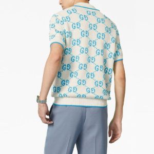 Gucci GG Knit Cotton Piquet Polo 'Ivory Blue' 741962-XKC6B-9028 sold by KicksCrew