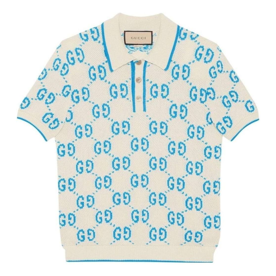 Gucci GG Knit Cotton Piquet Polo 'Ivory Blue' 741962-XKC6B-9028 sold by KicksCrew
