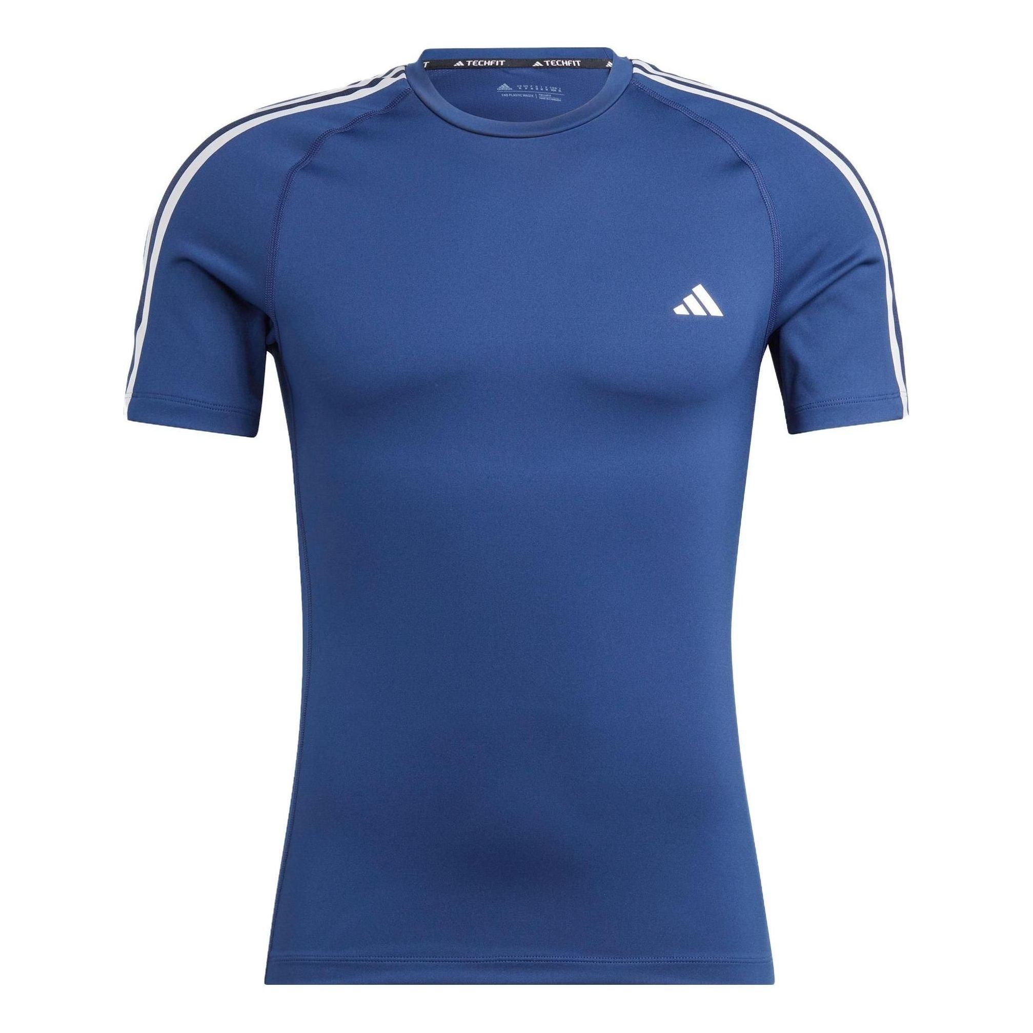 adidas Techfit 3-Stripes Training Tee 'Blue' IC2166 sold by KicksCrew