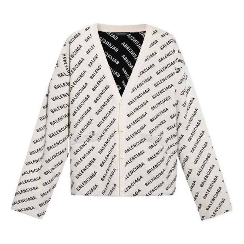 Balenciaga All Over Logo Cardigan 'Chalky White Black' 736248T32339054 sold by KicksCrew