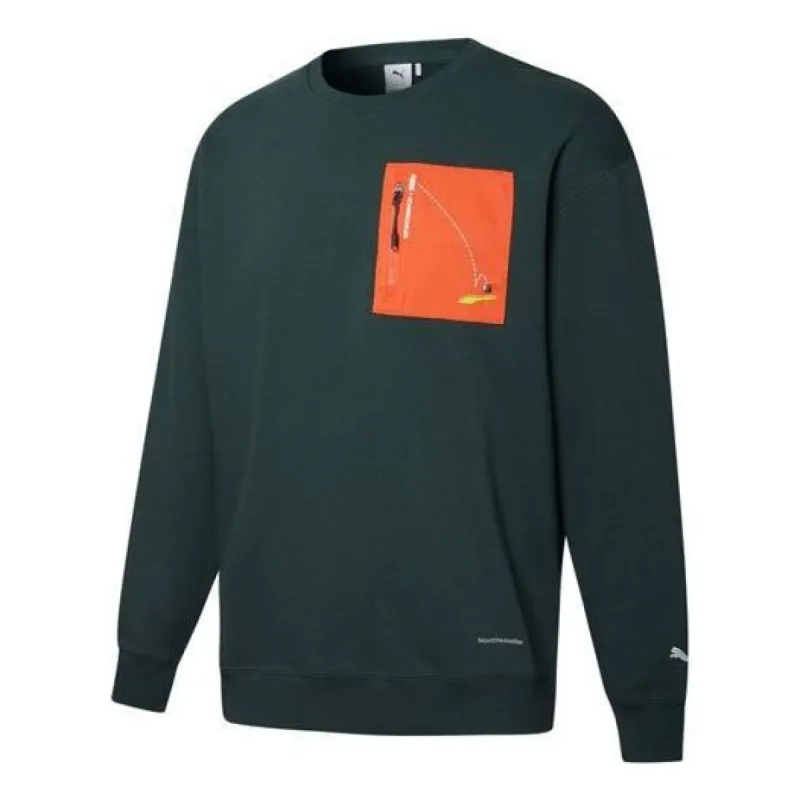 Puma x Roaringwild Pocket Crew Neck Sweatshirt 'Olive Green Orange' 532596-80 sold by KicksCrew