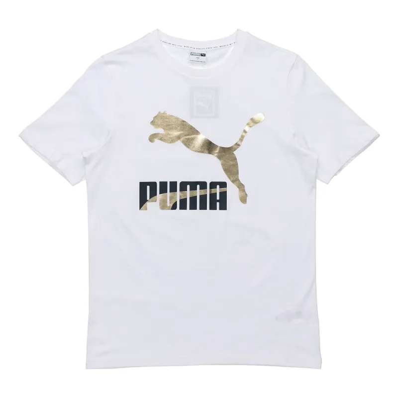 Puma Classics Logo T-Shirt 'White Gold Black' 532280-02 sold by KicksCrew