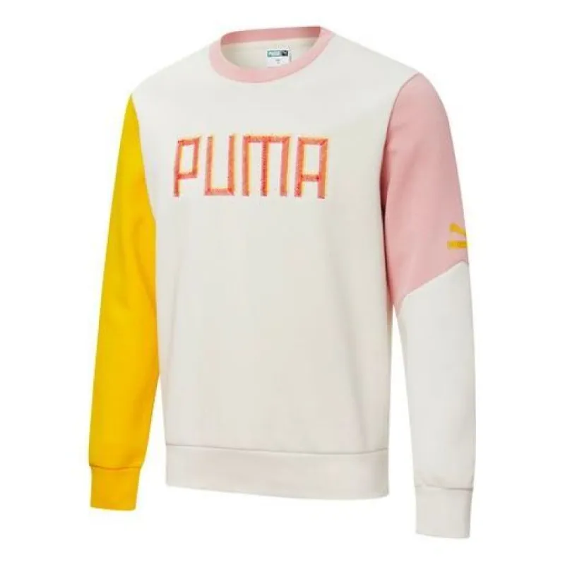 Puma Colorful Embroidered Logo Sweater 'White Yellow Pink' 532180-05 sold by KicksCrew