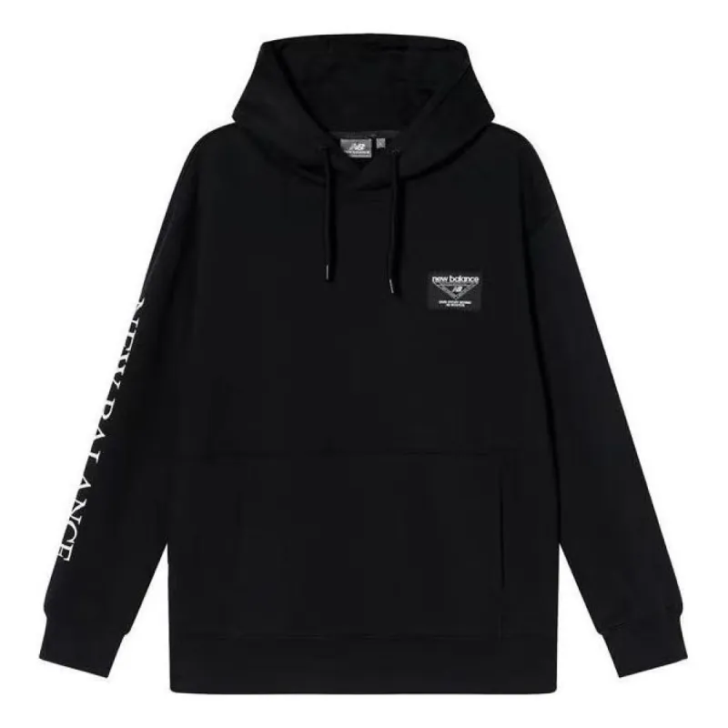 New Balance Casual Letters Print Hoodie 'Black White' NC943021-BK sold by KicksCrew
