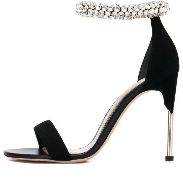 (WMNS) Alexander McQueen Crystal Ankle Cuff Sandals 'Black Silver' 586437WHV6B1064 sold by KicksCrew