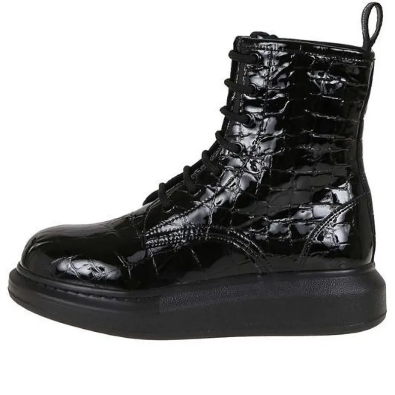 (WMNS) Alexander McQueen Crocodile Effect High Hybrid boots 'Black' 633922WHY201000 sold by KicksCrew