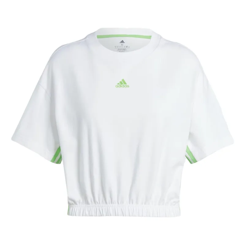 (WMNS) adidas Dance 3-Stripes Crop Tee 'White Green' IM4977 sold by KicksCrew