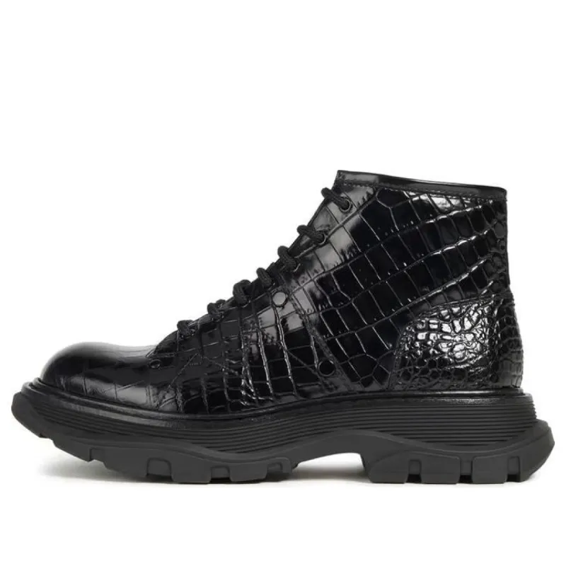 (WMNS) Alexander McQueen Crocodile Effect Hybrid boots 'Black' 633905WHYQ11000 sold by KicksCrew